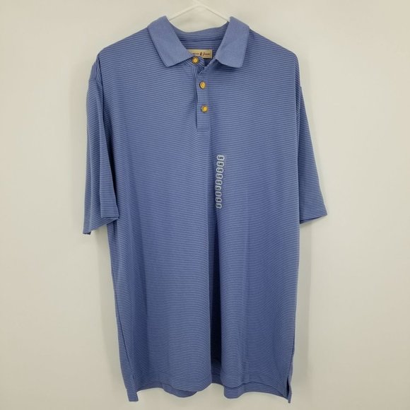 NWOT Jamaica Jaxx Blue Striped Men's Short Sleeved Polo Shirt Size XL - Picture 1 of 13
